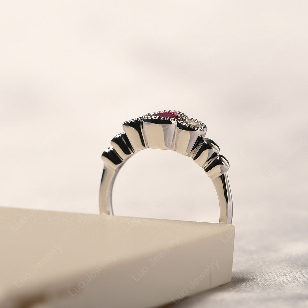 3 Stone Bezel Set Ring Ruby Mothers Ring - LUO Jewelry