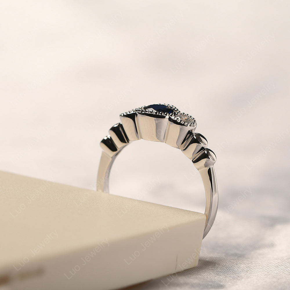 3 Stone Bezel Set Ring Lab Sapphire Mothers Ring - LUO Jewelry