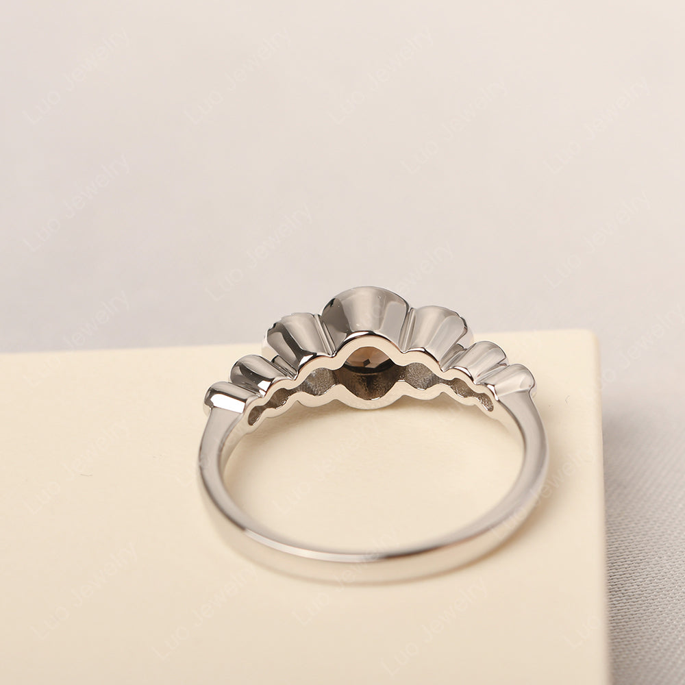 3 Stone Bezel Set Ring Smoky Quartz Mothers Ring - LUO Jewelry