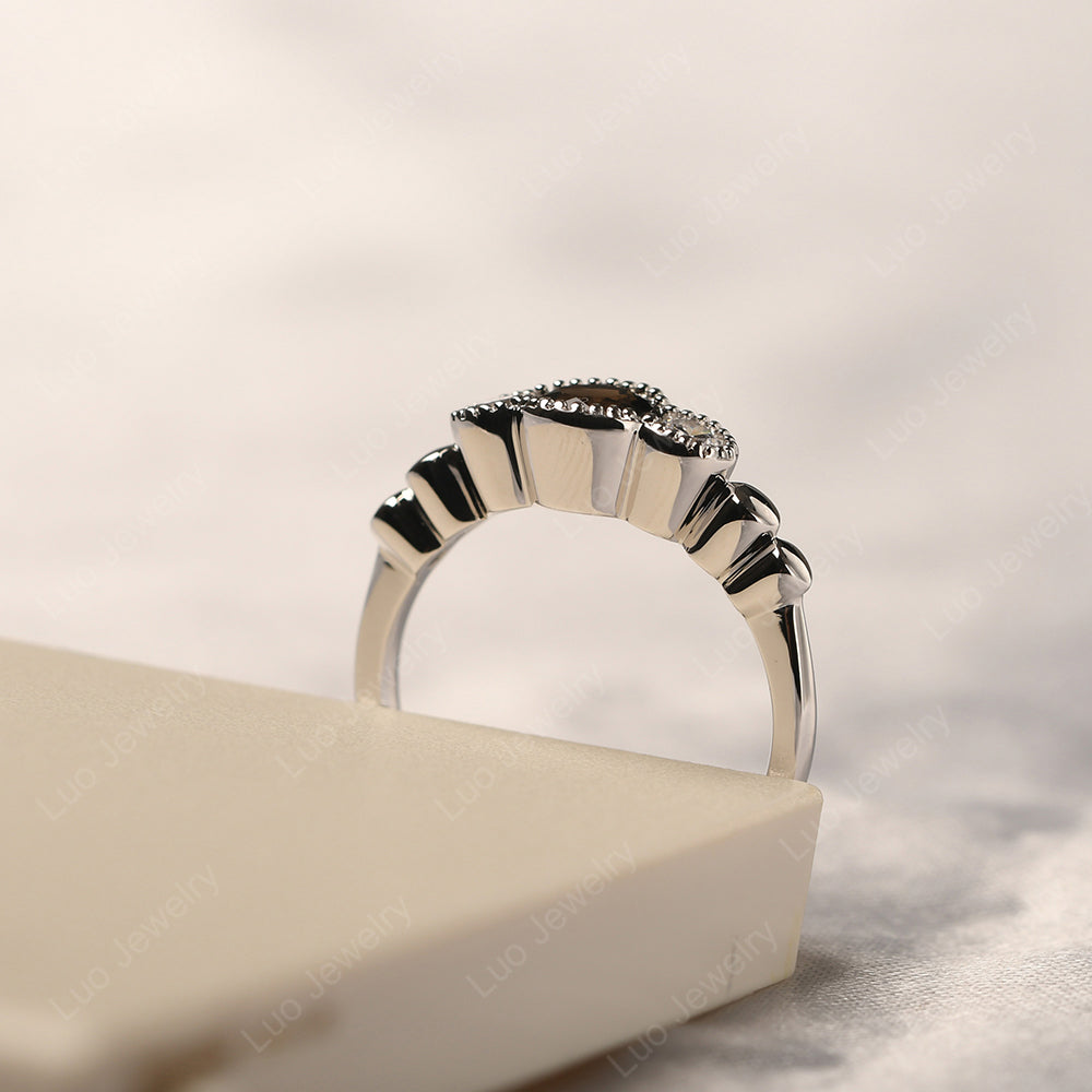 3 Stone Bezel Set Ring Smoky Quartz Mothers Ring - LUO Jewelry