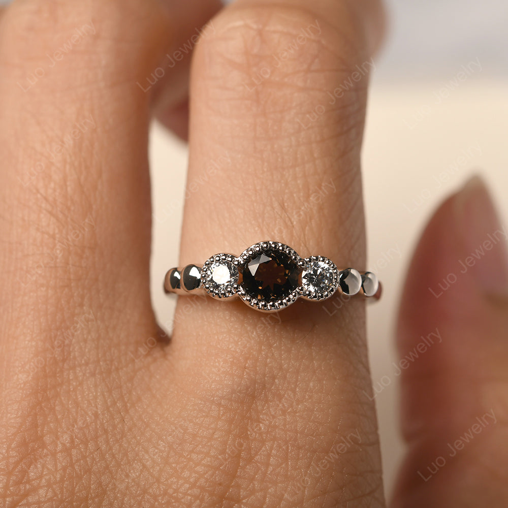 3 Stone Bezel Set Ring Smoky Quartz Mothers Ring - LUO Jewelry