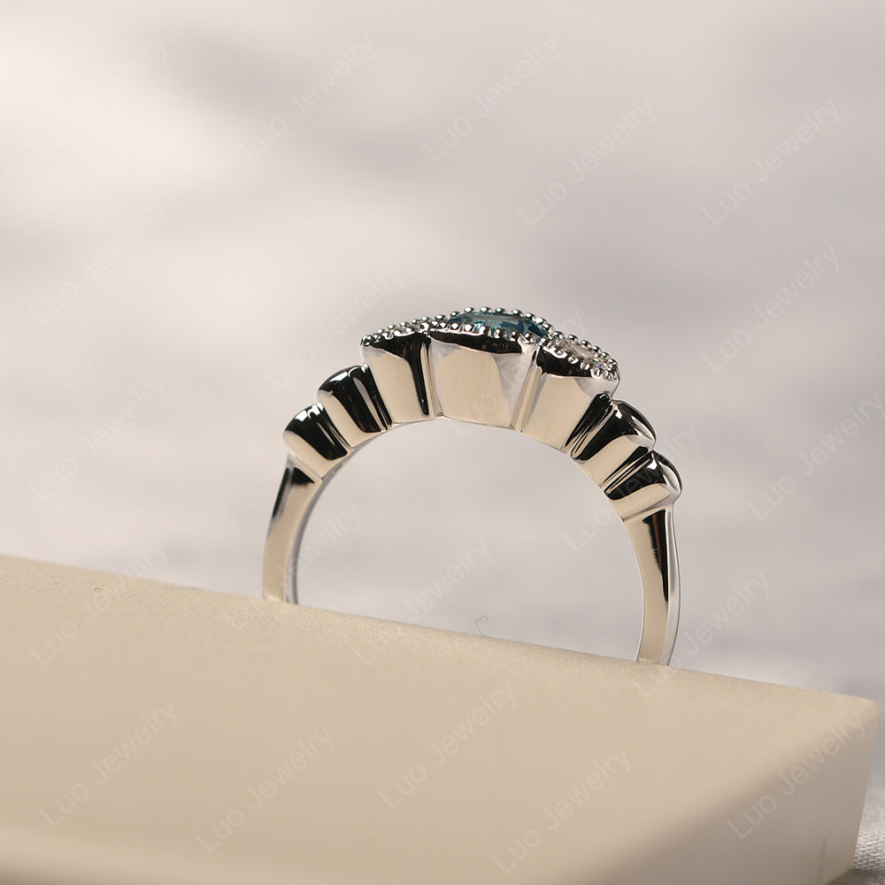 3 Stone Bezel Set Ring Swiss Blue Topaz Mothers Ring - LUO Jewelry