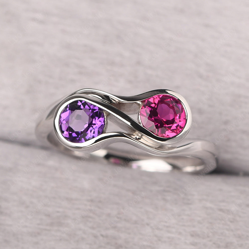 Amethyst And Ruby Ring Double Stone Engagement Ring - LUO Jewelry