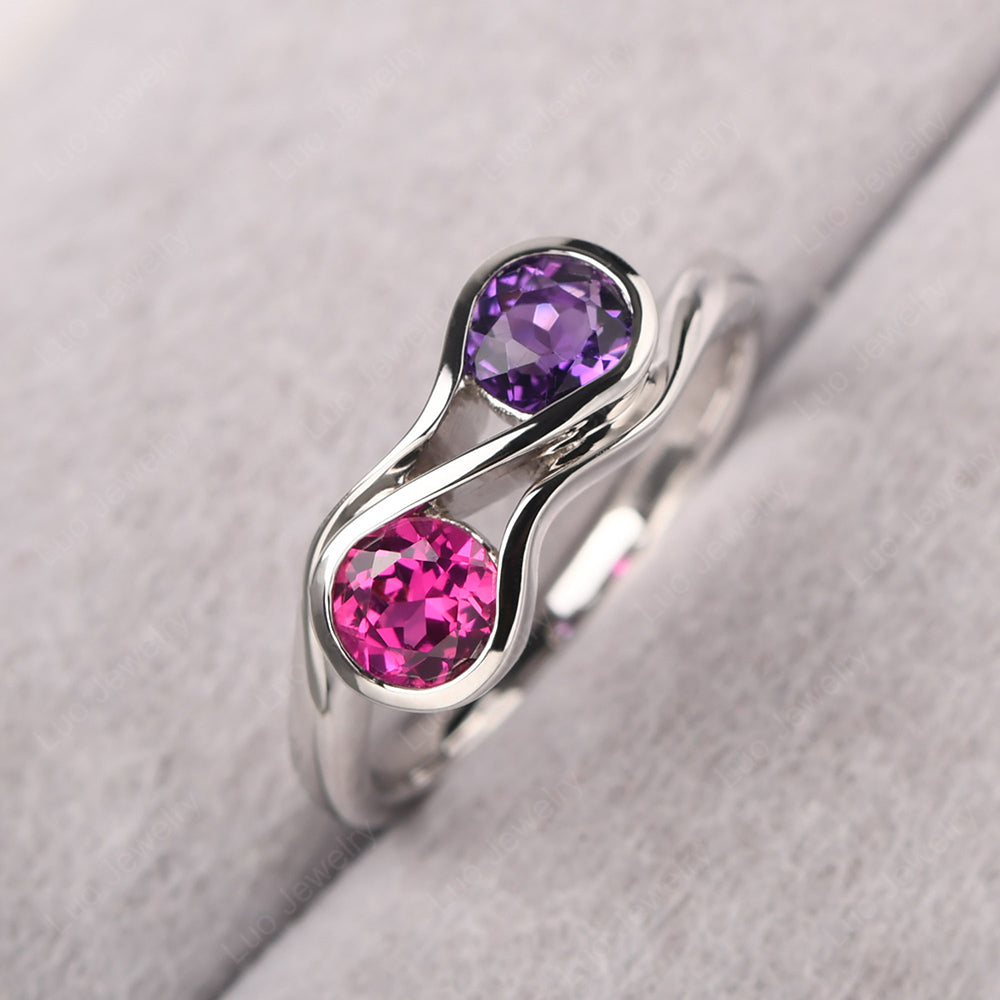 Amethyst And Ruby Ring Double Stone Engagement Ring - LUO Jewelry