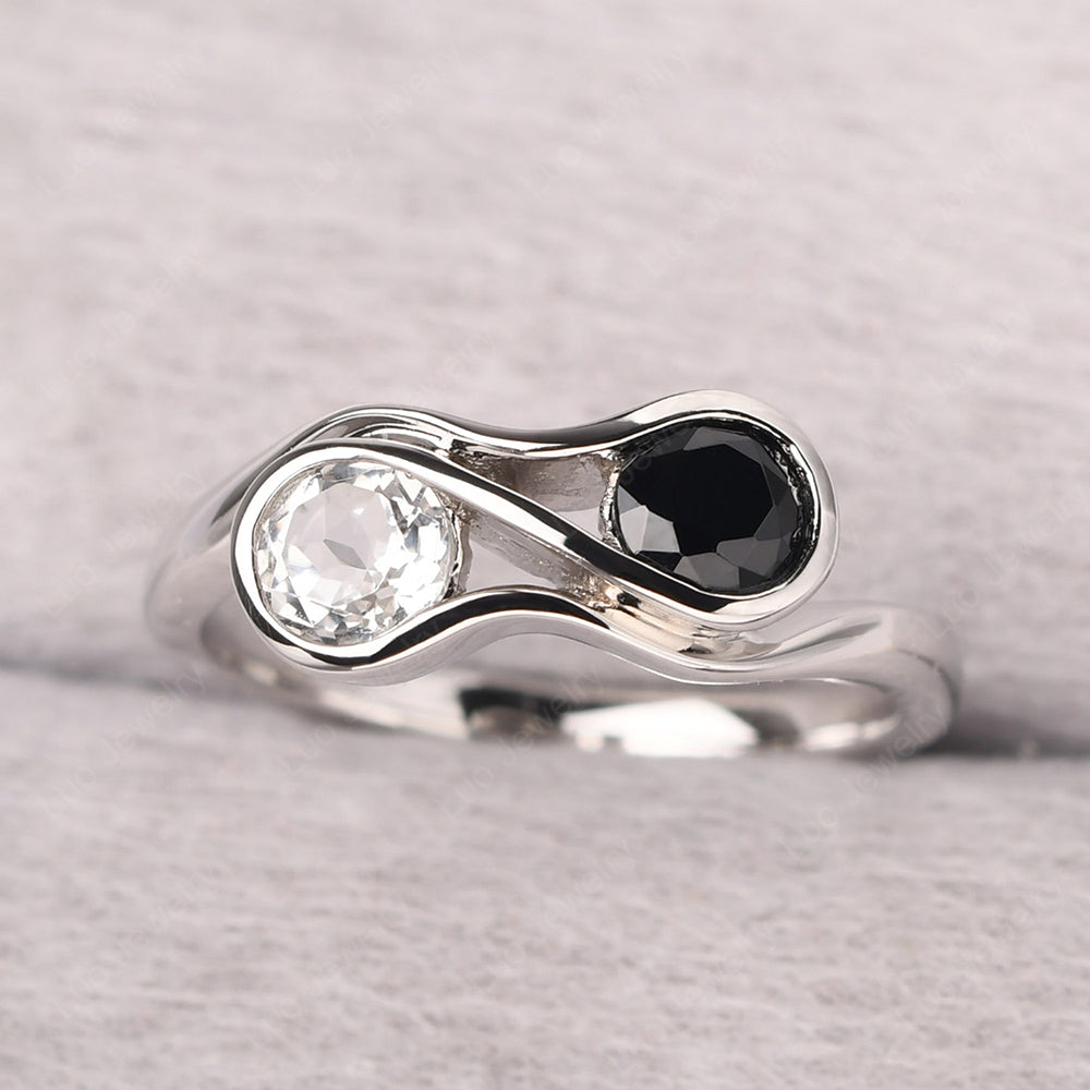 Black Spinel And White Topaz Ring Double Stone Engagement Ring - LUO Jewelry