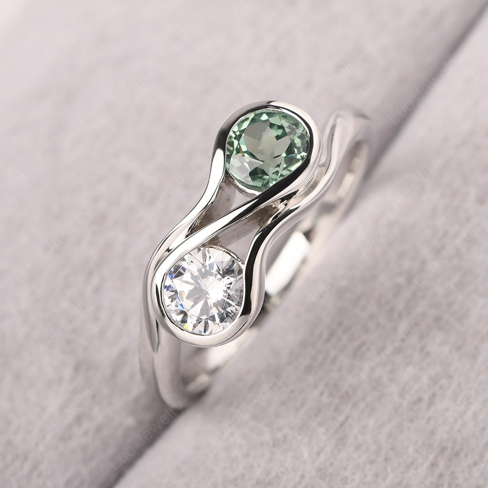 Green Sapphire And Cubic Zirconia Ring Double Stone Engagement Ring - LUO Jewelry