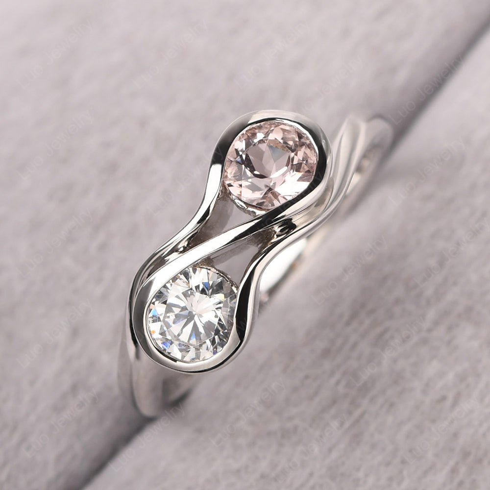 Morganite And Cubic Zirconia Ring Double Stone Engagement Ring - LUO Jewelry