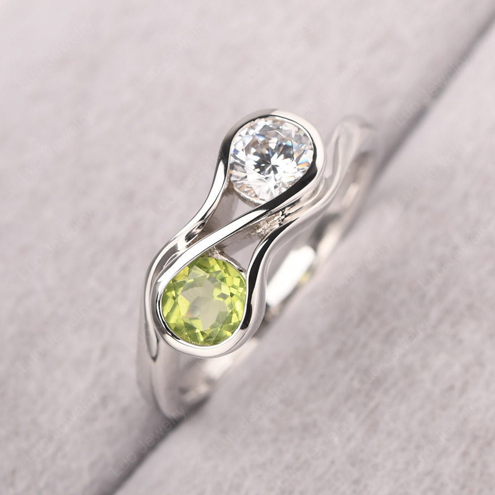 Peridot And Cubic Zirconia Ring Double Stone Engagement Ring - LUO Jewelry