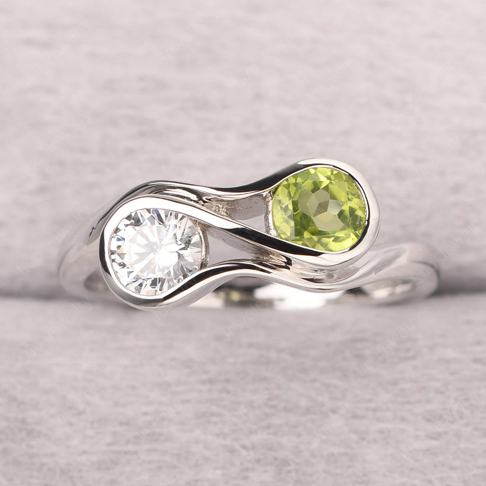 Peridot And Cubic Zirconia Ring Double Stone Engagement Ring - LUO Jewelry