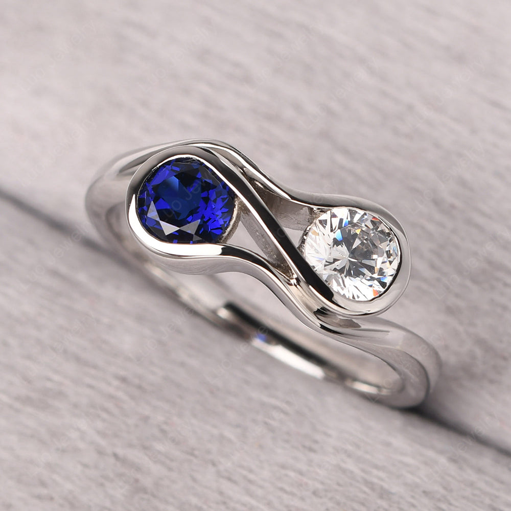 Lab Sapphire And Cubic Zirconia Ring Double Stone Engagement Ring - LUO Jewelry