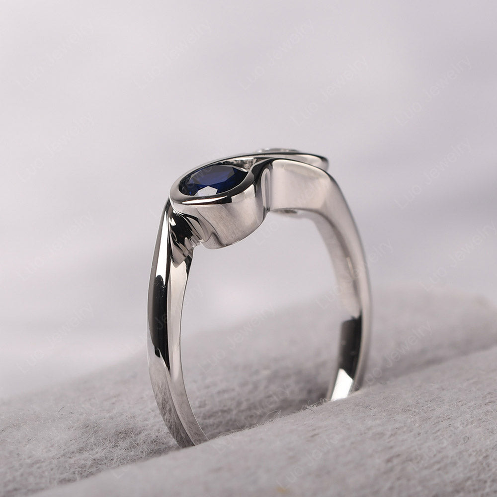 Lab Sapphire And Cubic Zirconia Ring Double Stone Engagement Ring - LUO Jewelry