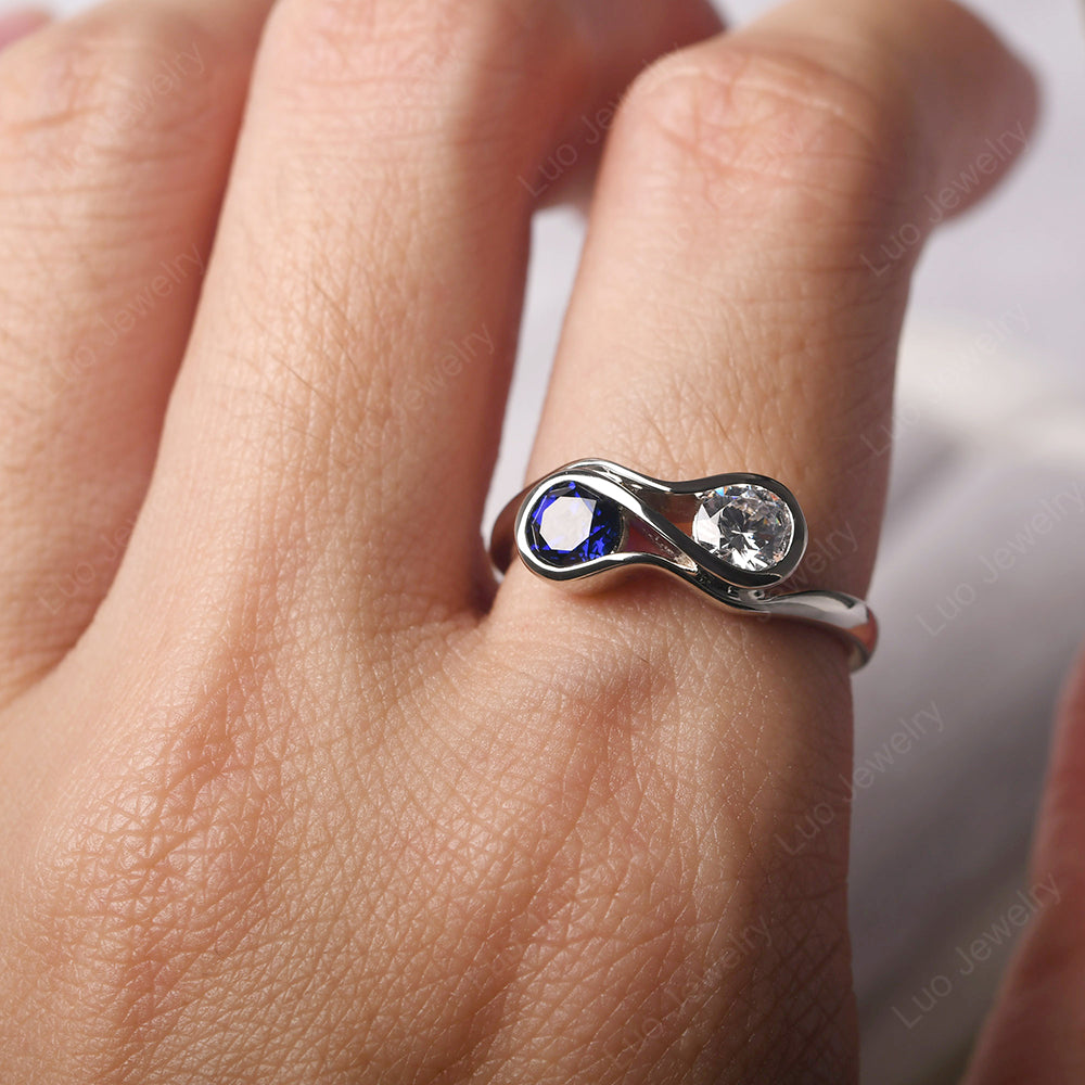 Lab Sapphire And Cubic Zirconia Ring Double Stone Engagement Ring - LUO Jewelry