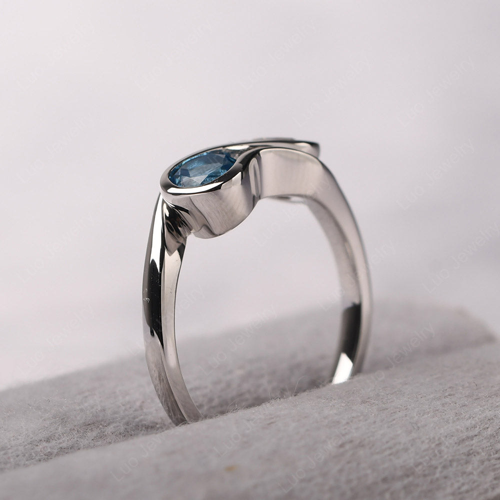 Swiss Blue Topaz And Cubic Zirconia Ring Double Stone Engagement Ring - LUO Jewelry