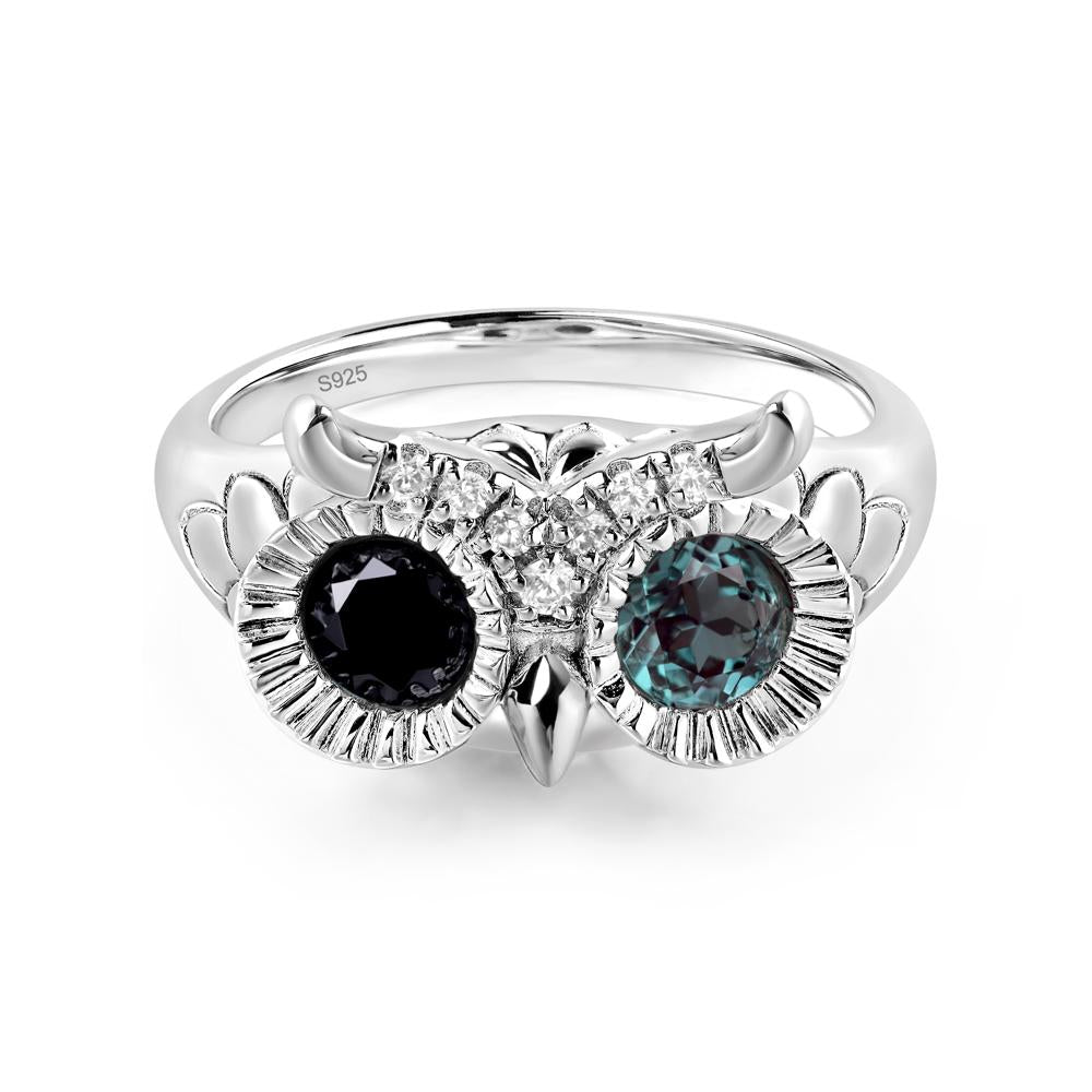 Lab Grown Alexandrite and Black Spinel Owl Ring - LUO Jewelry #metal_sterling silver