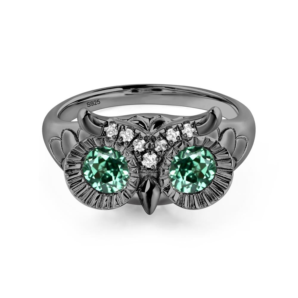 Lab Green Sapphire Owl Ring - LUO Jewelry #metal_black finish sterling silver