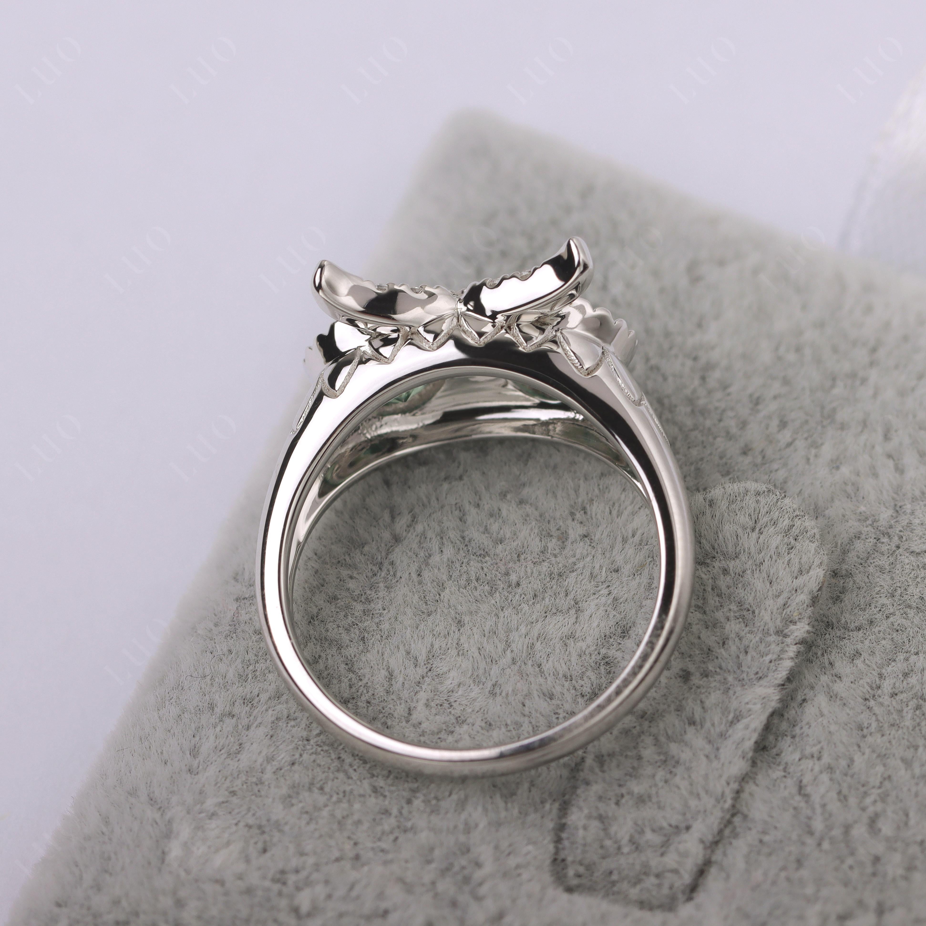 Lab Green Sapphire Owl Ring - LUO Jewelry