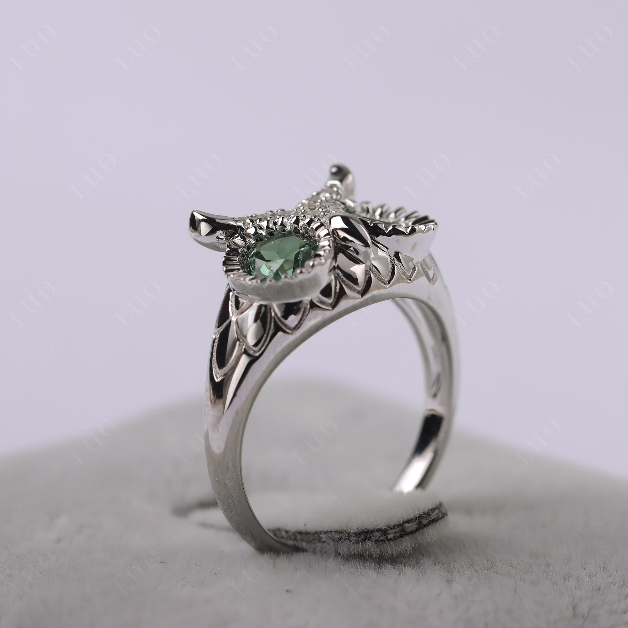 Lab Green Sapphire Owl Ring - LUO Jewelry
