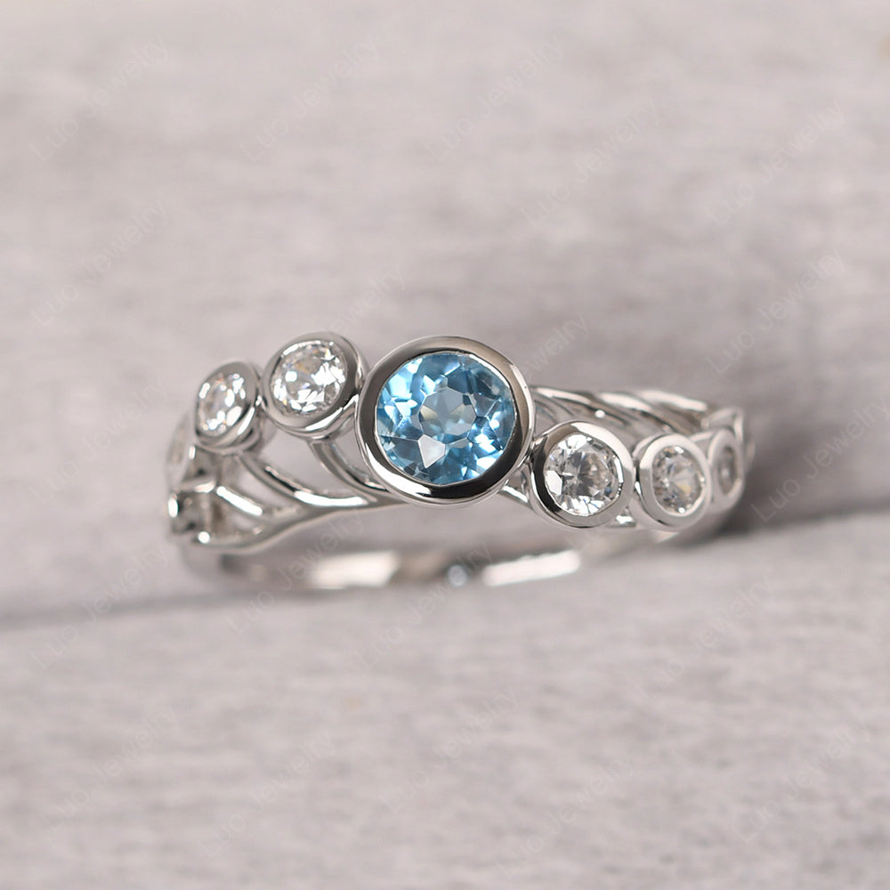 Twisted Multi Stone Swiss Blue Topaz Ring - LUO Jewelry