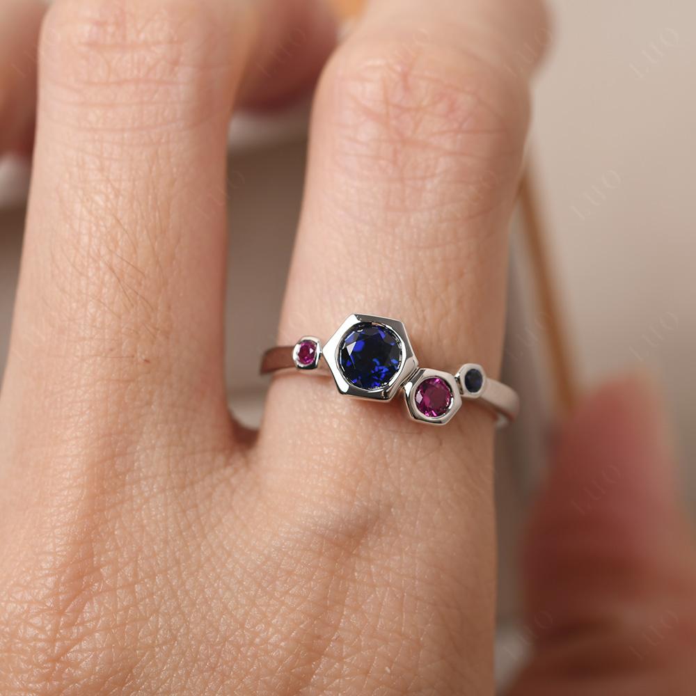 Dainty Sapphire Honeycomb Ring - LUO Jewelry