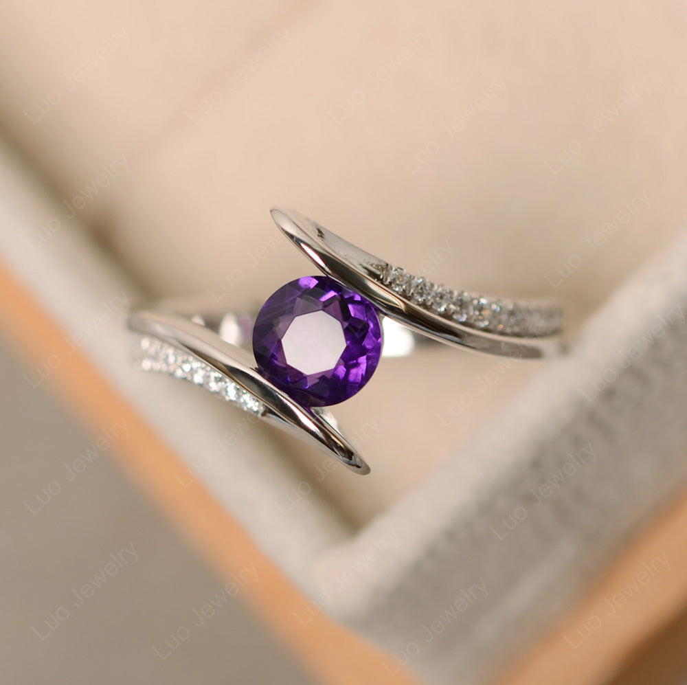 Dainty Amethyst Engagement Ring Half Bezel Set - LUO Jewelry