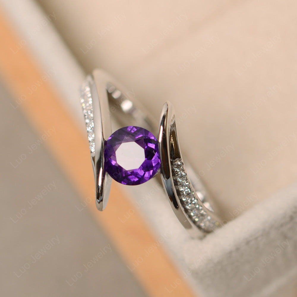 Dainty Amethyst Engagement Ring Half Bezel Set - LUO Jewelry