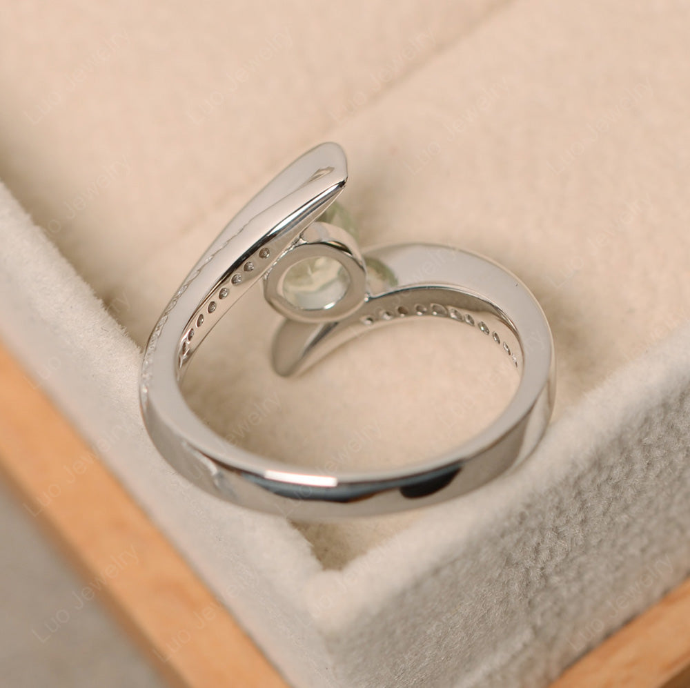 Dainty Green Amethyst Engagement Ring Half Bezel Set - LUO Jewelry