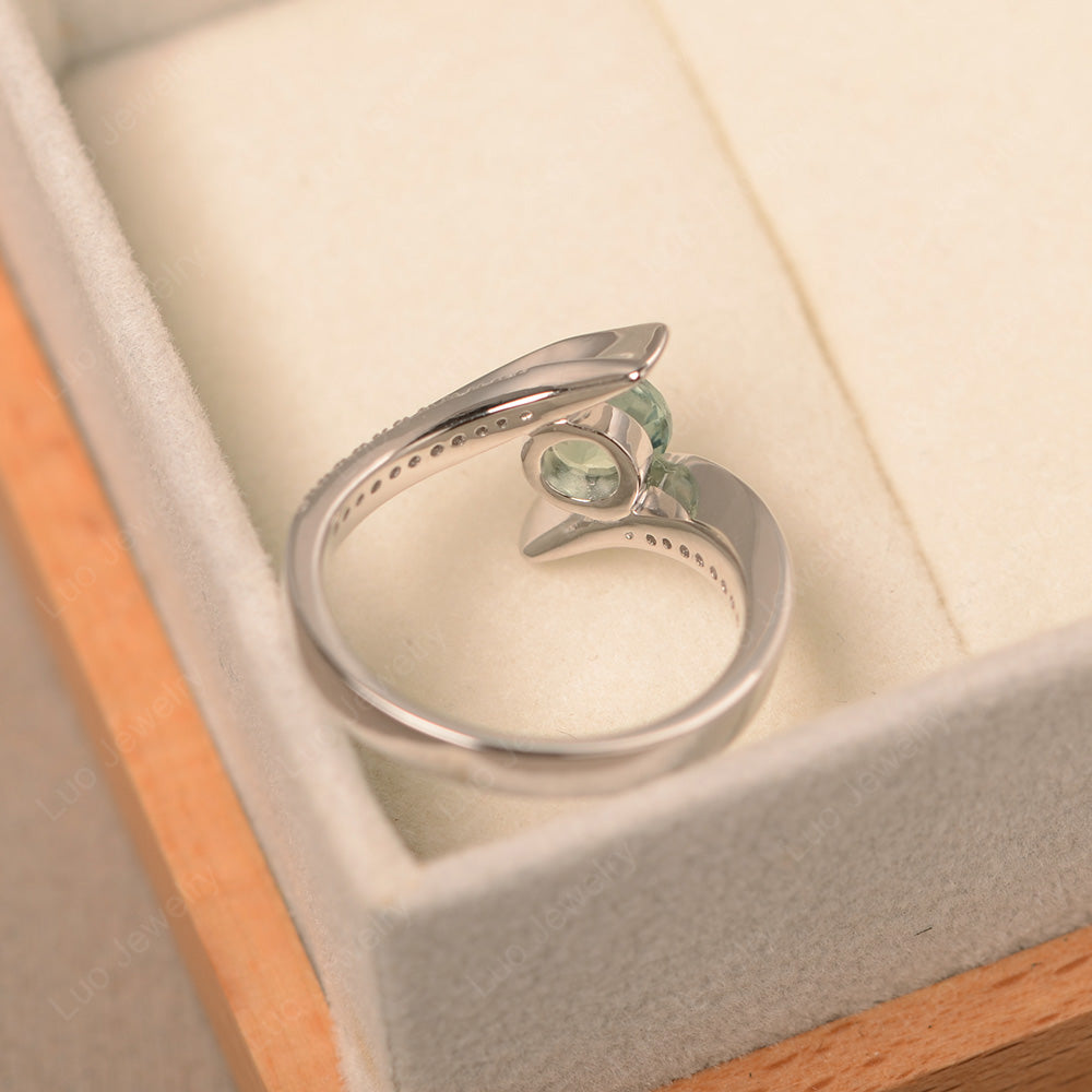 Dainty Green Sapphire Engagement Ring Half Bezel Set - LUO Jewelry