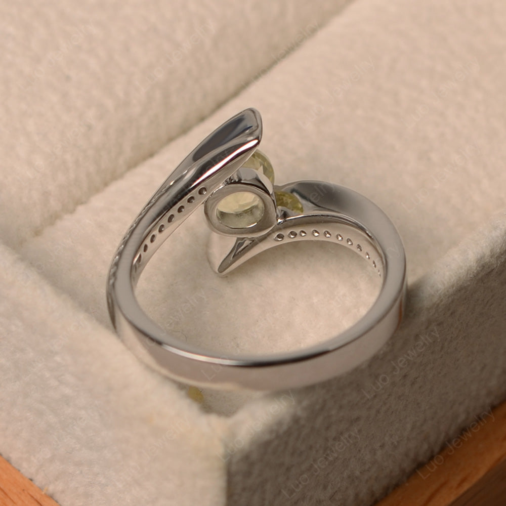 Dainty Lemon Quartz Engagement Ring Half Bezel Set - LUO Jewelry