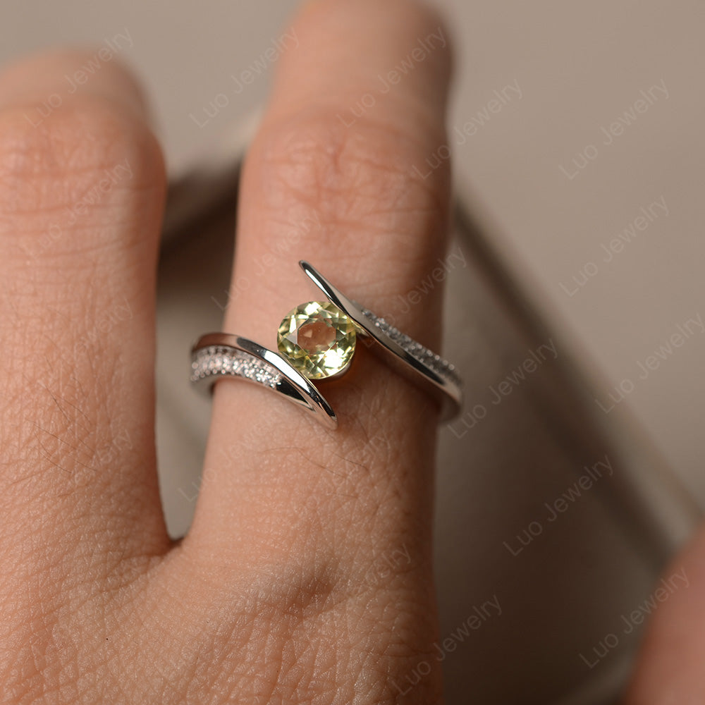 Dainty Lemon Quartz Engagement Ring Half Bezel Set - LUO Jewelry