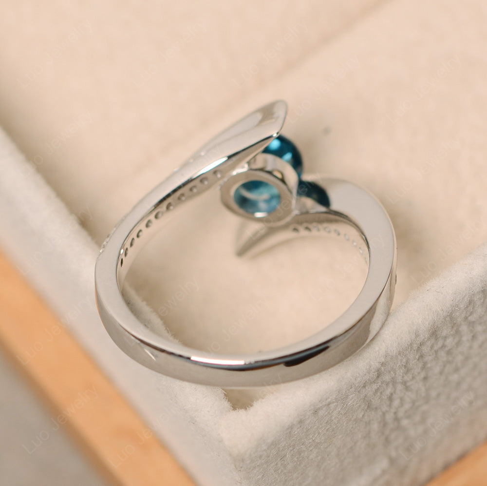 Dainty London Blue Topaz Engagement Ring Half Bezel Set - LUO Jewelry