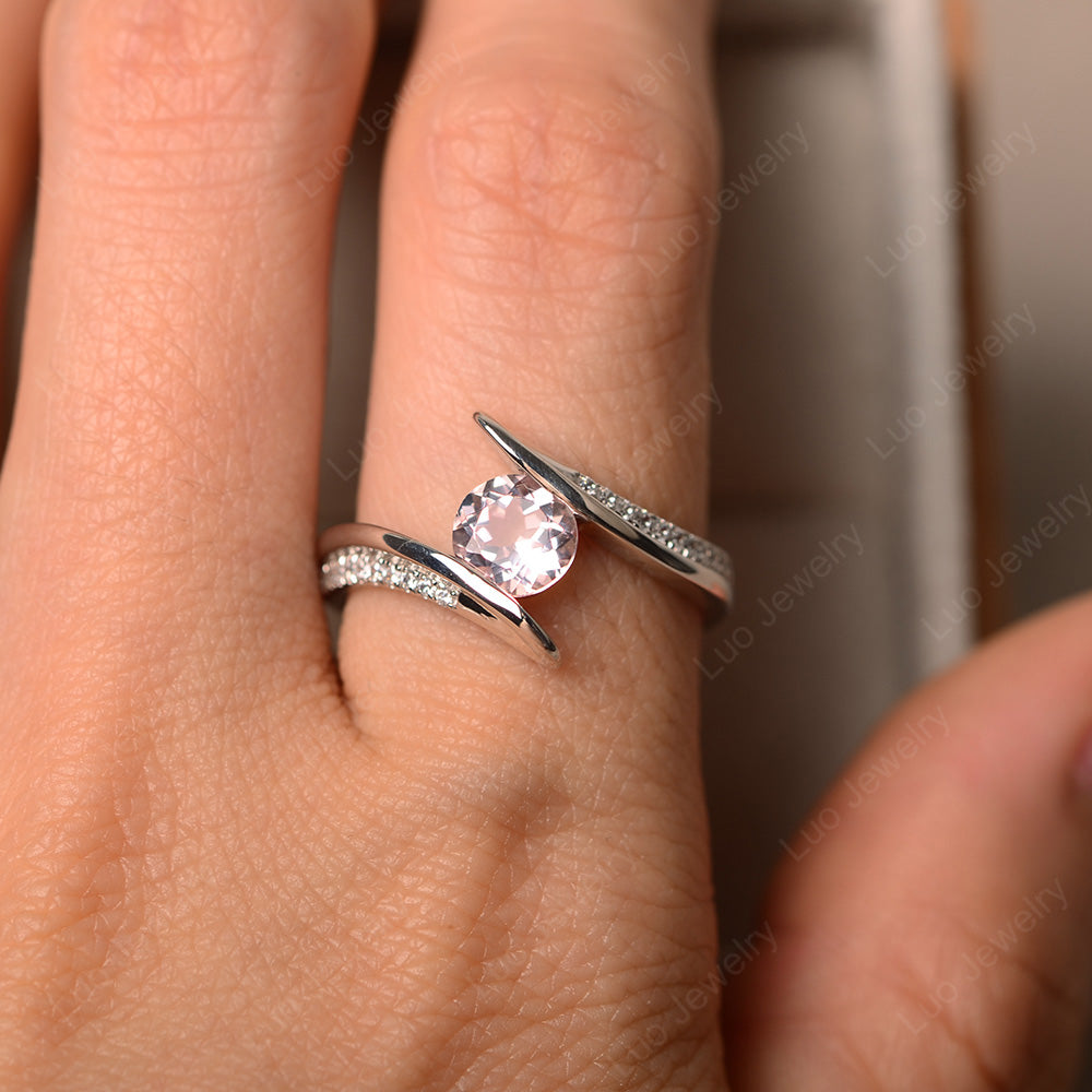 Dainty Morganite Engagement Ring Half Bezel Set - LUO Jewelry