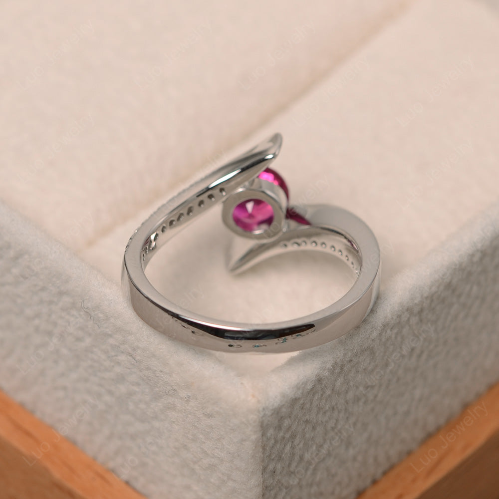 Dainty Ruby Engagement Ring Half Bezel Set - LUO Jewelry
