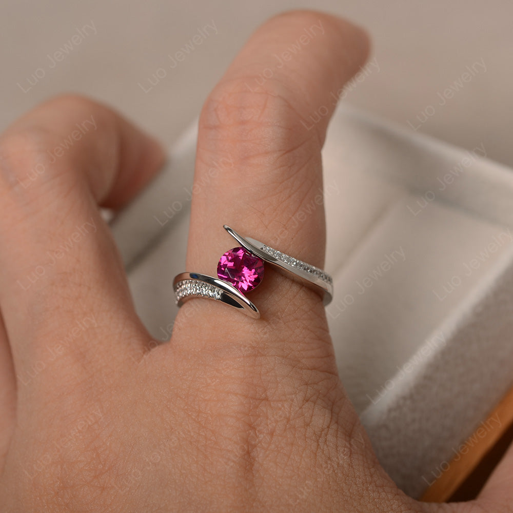Dainty Ruby Engagement Ring Half Bezel Set - LUO Jewelry