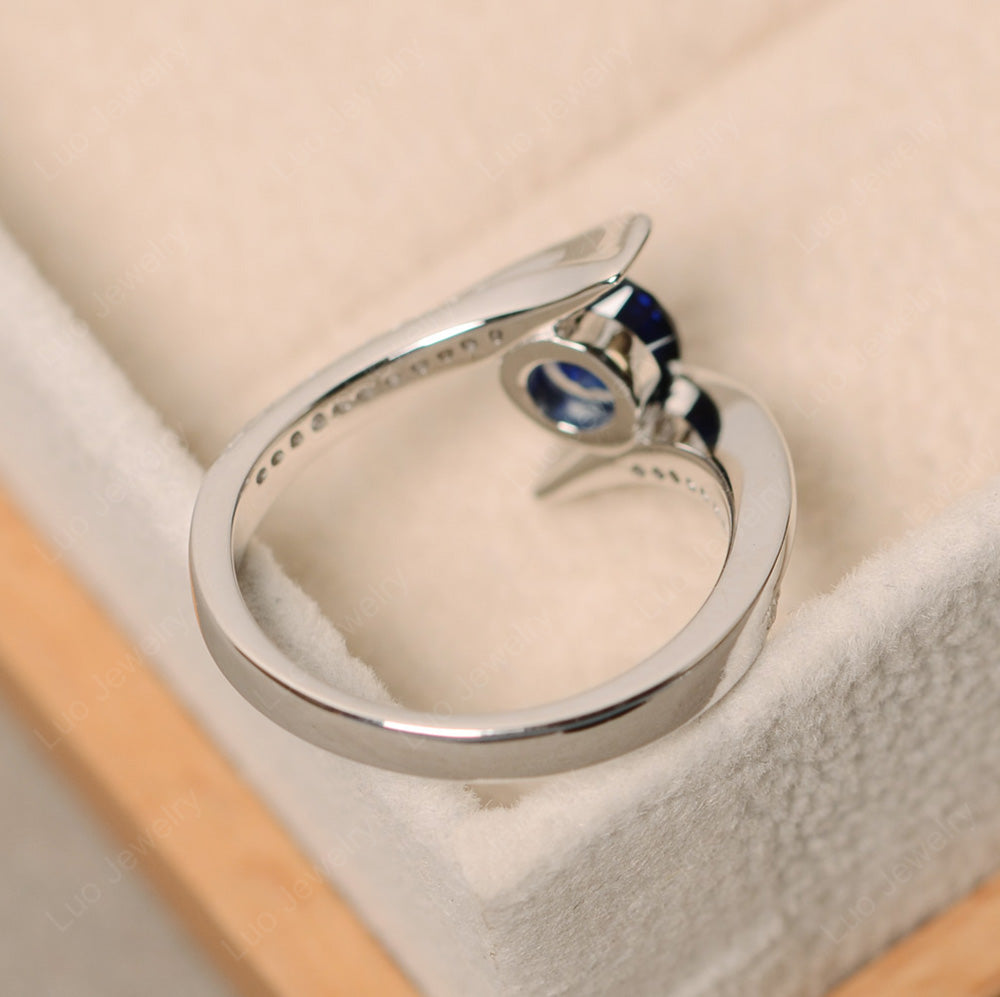 Dainty Sapphire Engagement Ring Half Bezel Set - LUO Jewelry