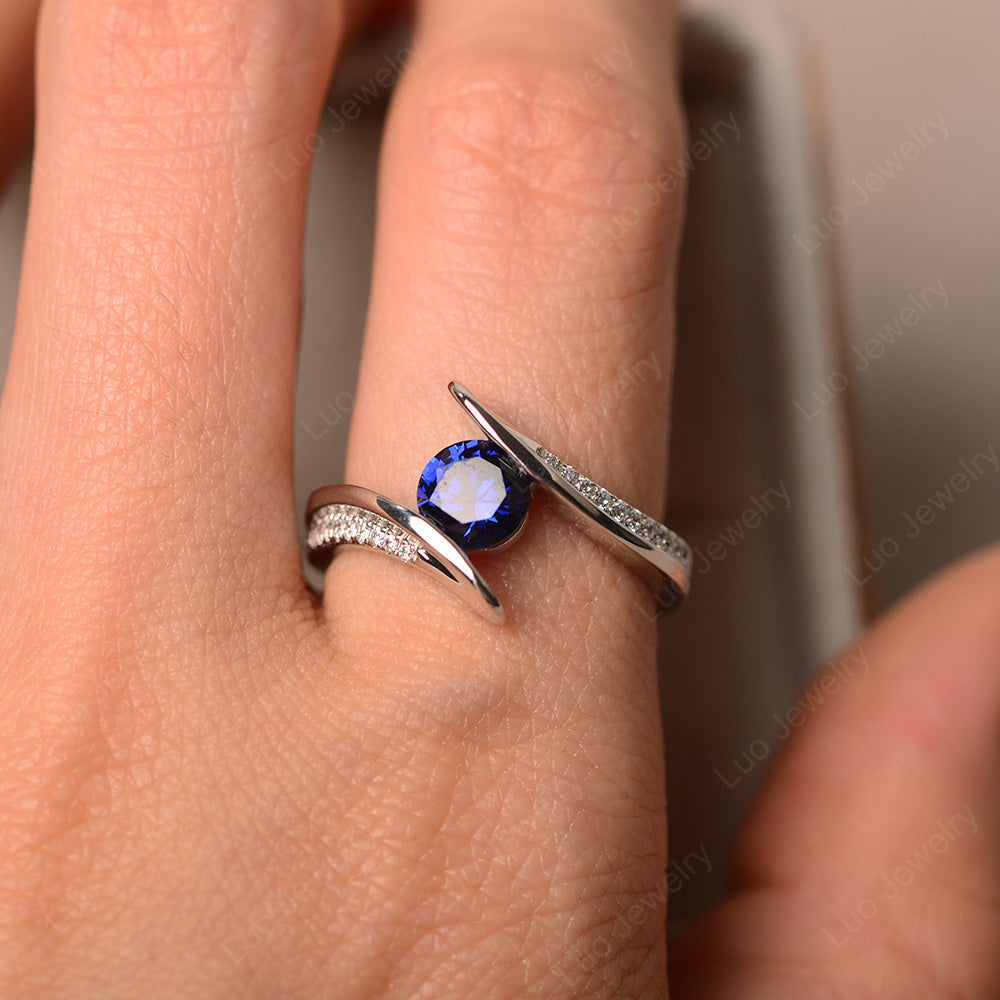 Dainty Sapphire Engagement Ring Half Bezel Set - LUO Jewelry