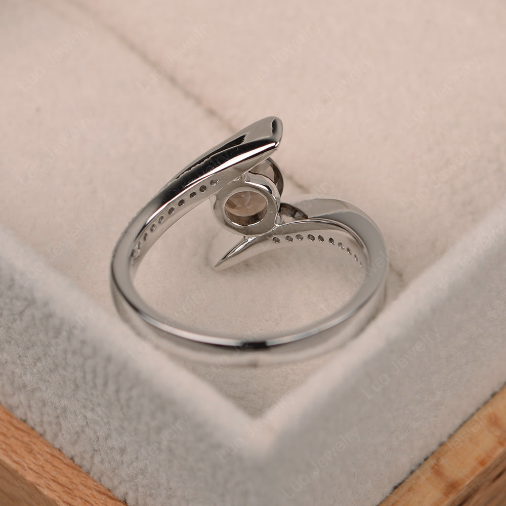 Dainty Smoky Quartz  Engagement Ring Half Bezel Set - LUO Jewelry
