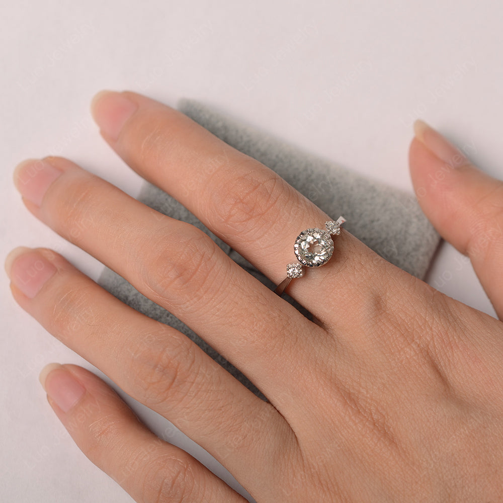 Vintage Green Amethyst Ring Bezel Set Art Deco - LUO Jewelry