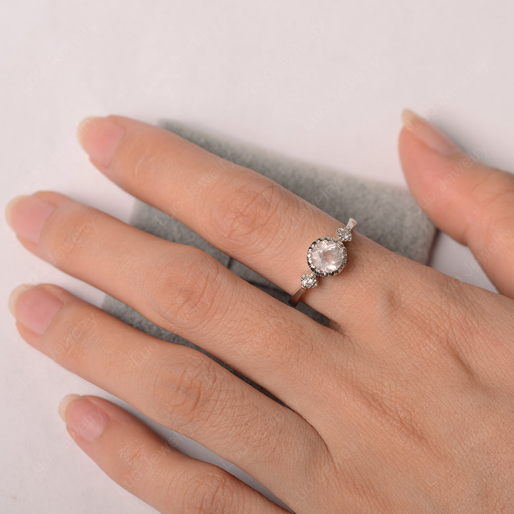 Vintage Rose Quartz Ring Bezel Set Art Deco - LUO Jewelry