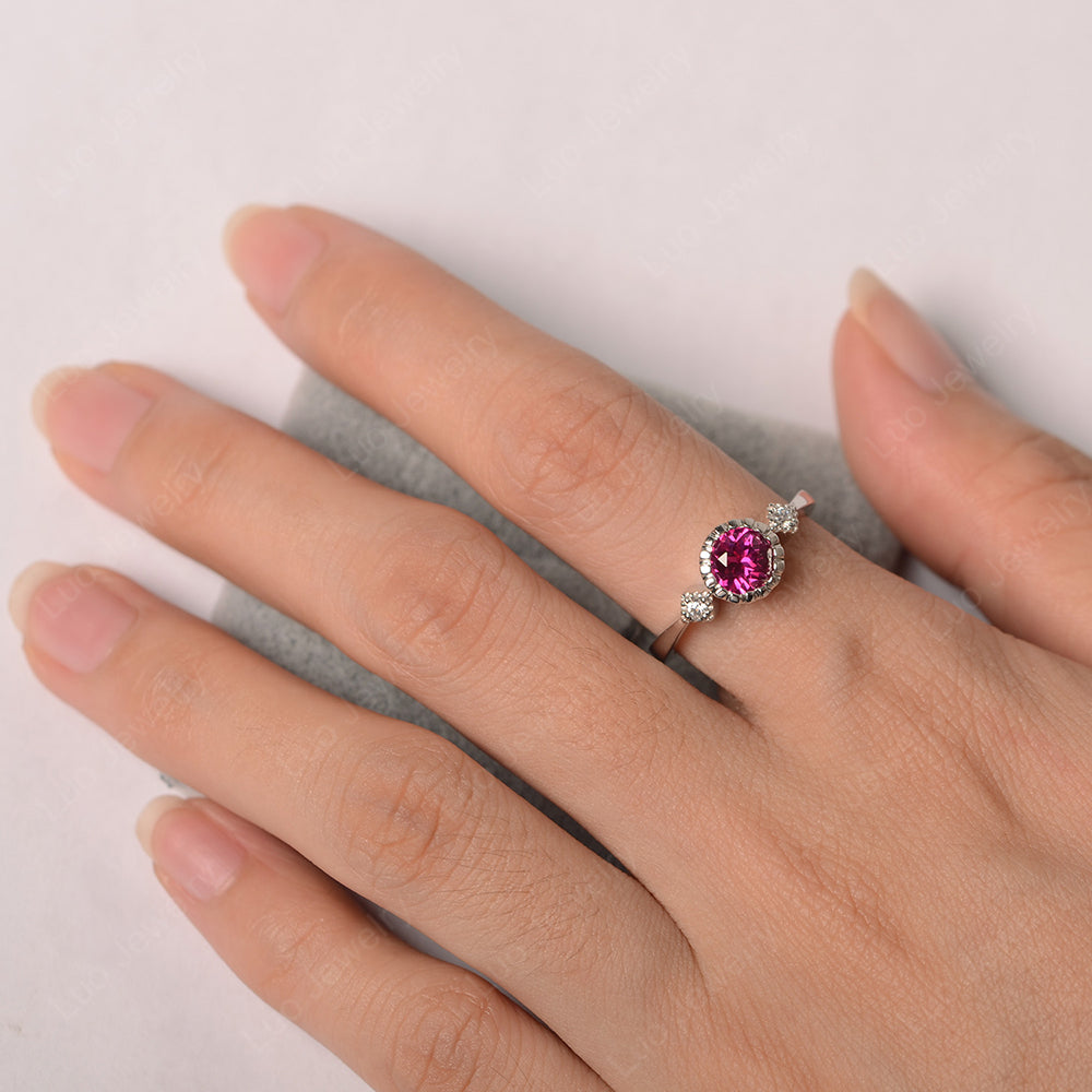 Vintage Ruby Ring Bezel Set Art Deco - LUO Jewelry