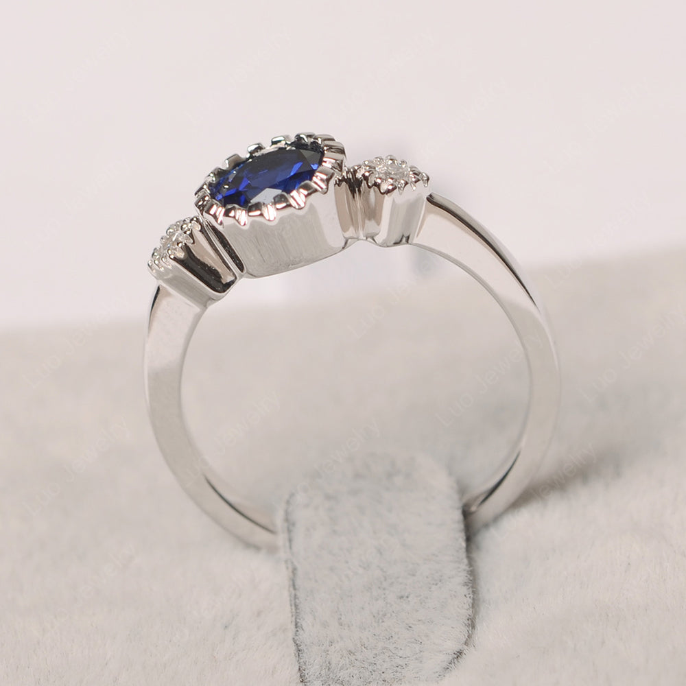 Vintage Lab Sapphire Ring Bezel Set Art Deco - LUO Jewelry