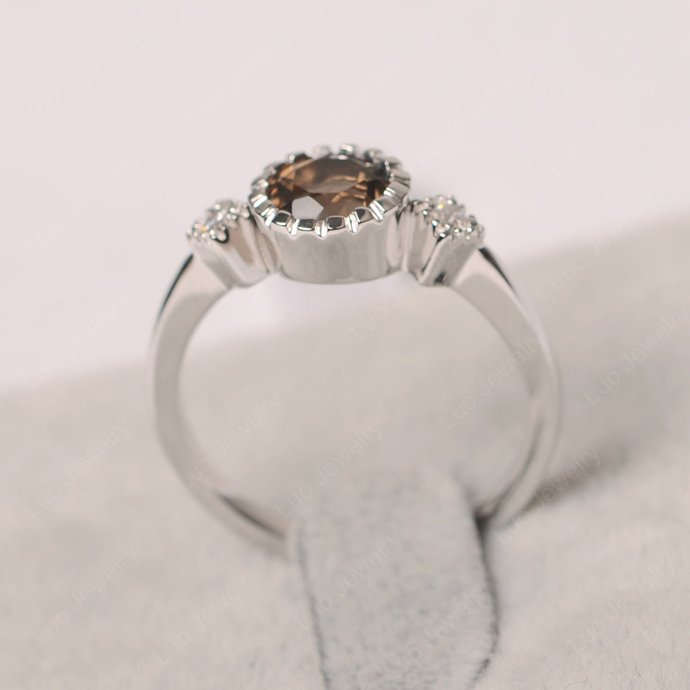 Vintage Smoky Quartz Ring Bezel Set Art Deco - LUO Jewelry