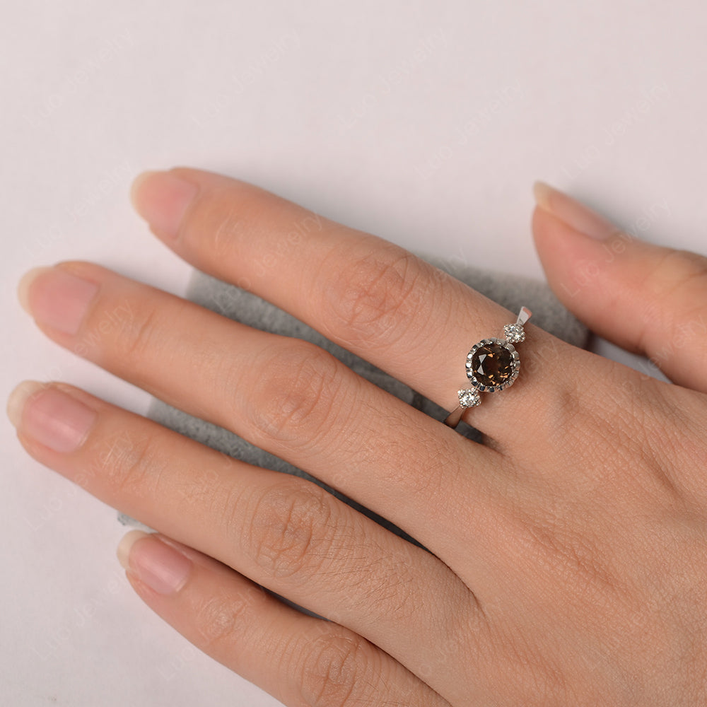 Vintage Smoky Quartz Ring Bezel Set Art Deco - LUO Jewelry