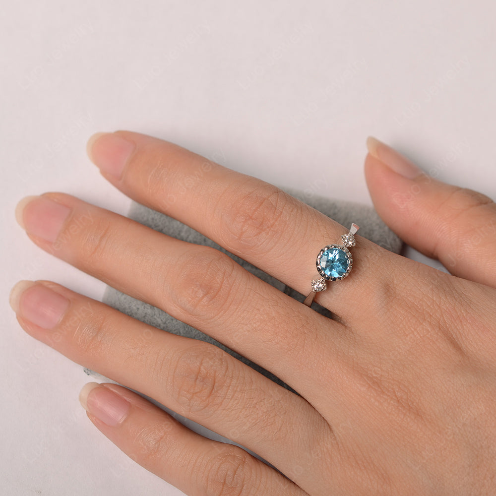Vintage Swiss Blue Topaz Ring Bezel Set Art Deco - LUO Jewelry