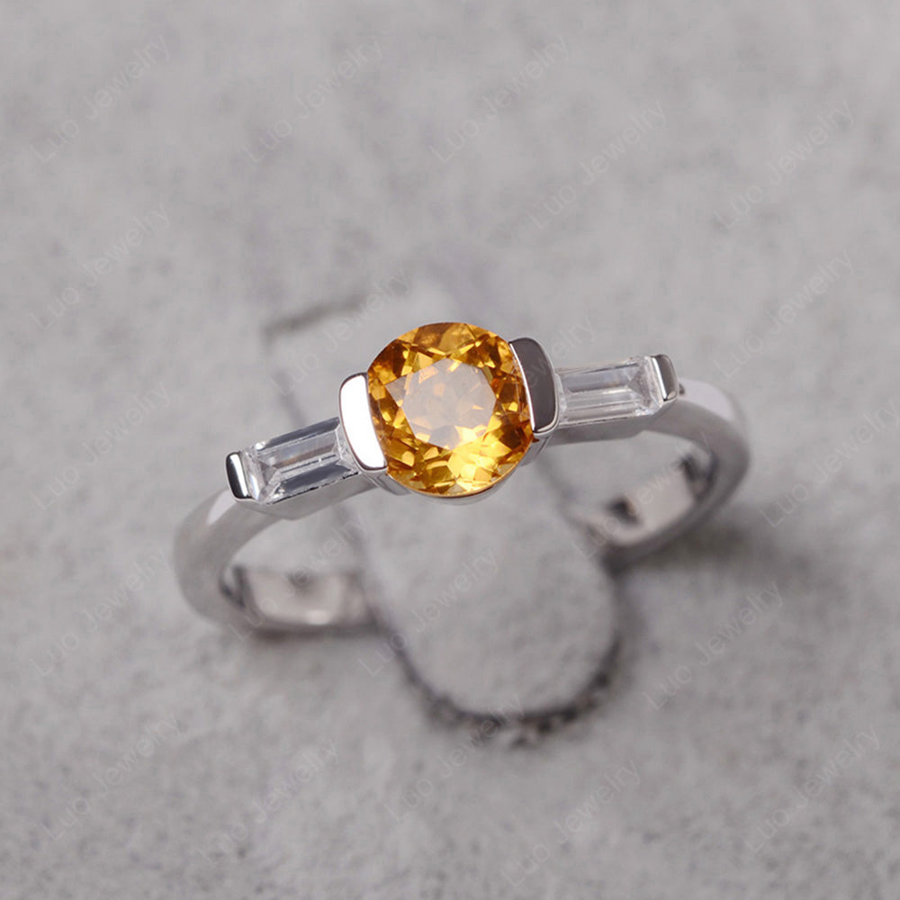 Citrine Ring Round Cut With Baguette Side - LUO Jewelry