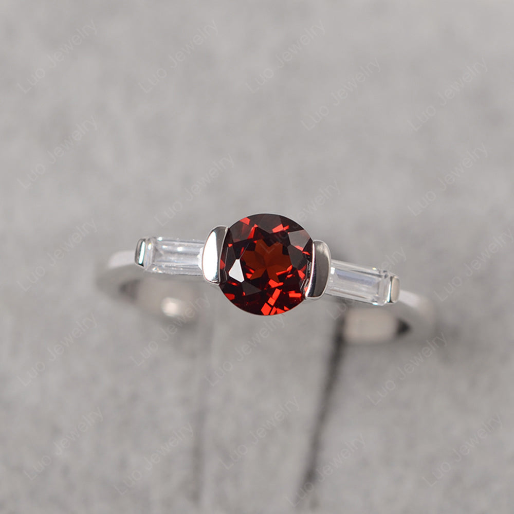 Garnet Ring Round Cut With Baguette Side - LUO Jewelry