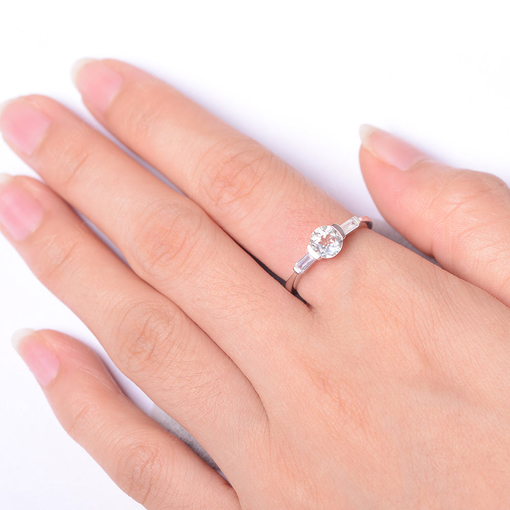Green Amethyst Ring Round Cut With Baguette Side - LUO Jewelry