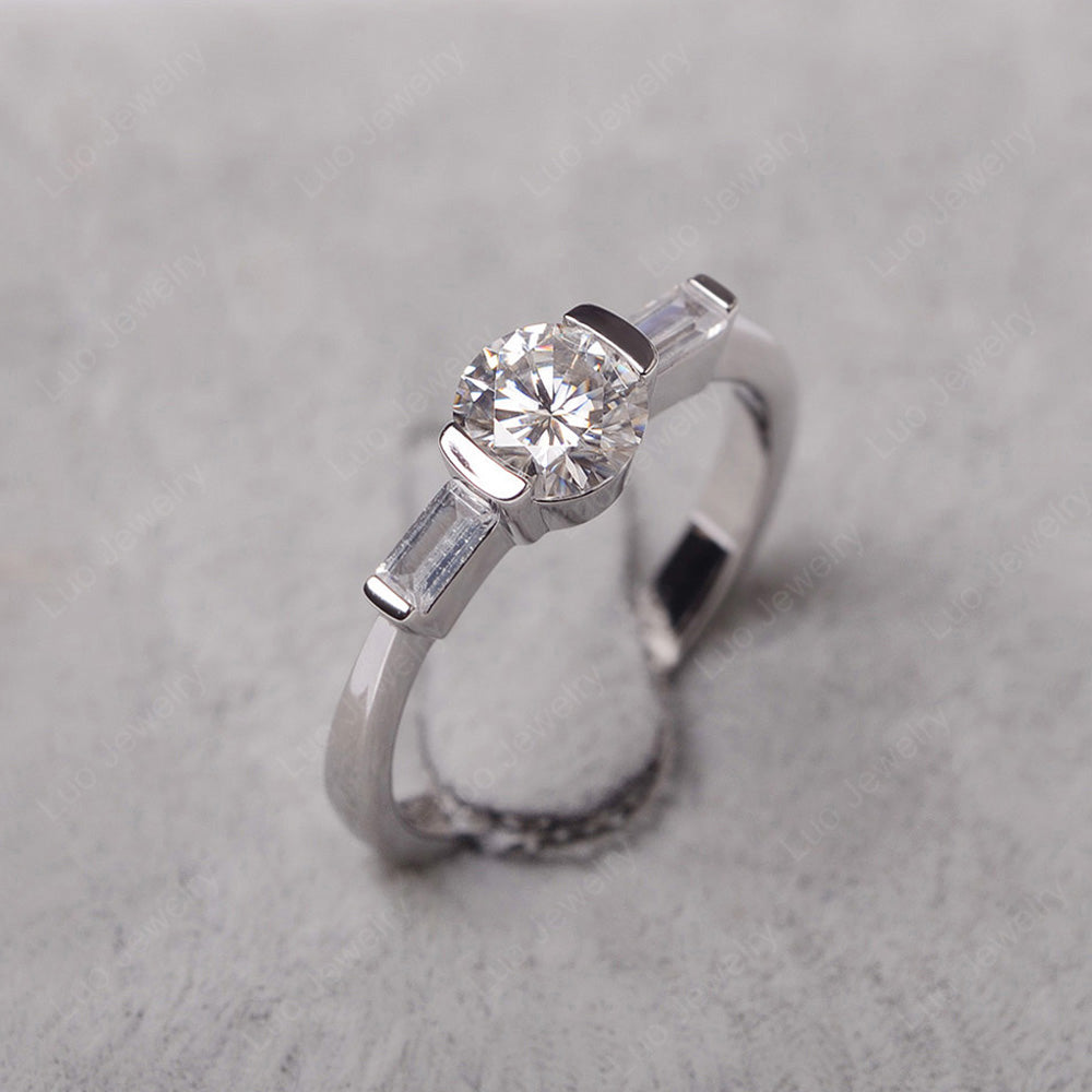 Moissanite Ring Round Cut With Baguette Side - LUO Jewelry