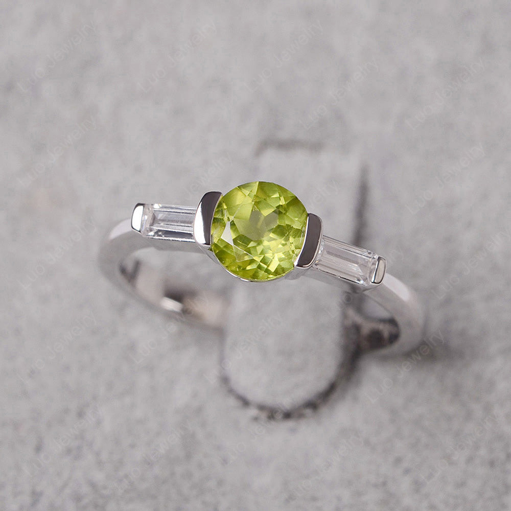 Peridot Ring Round Cut With Baguette Side - LUO Jewelry