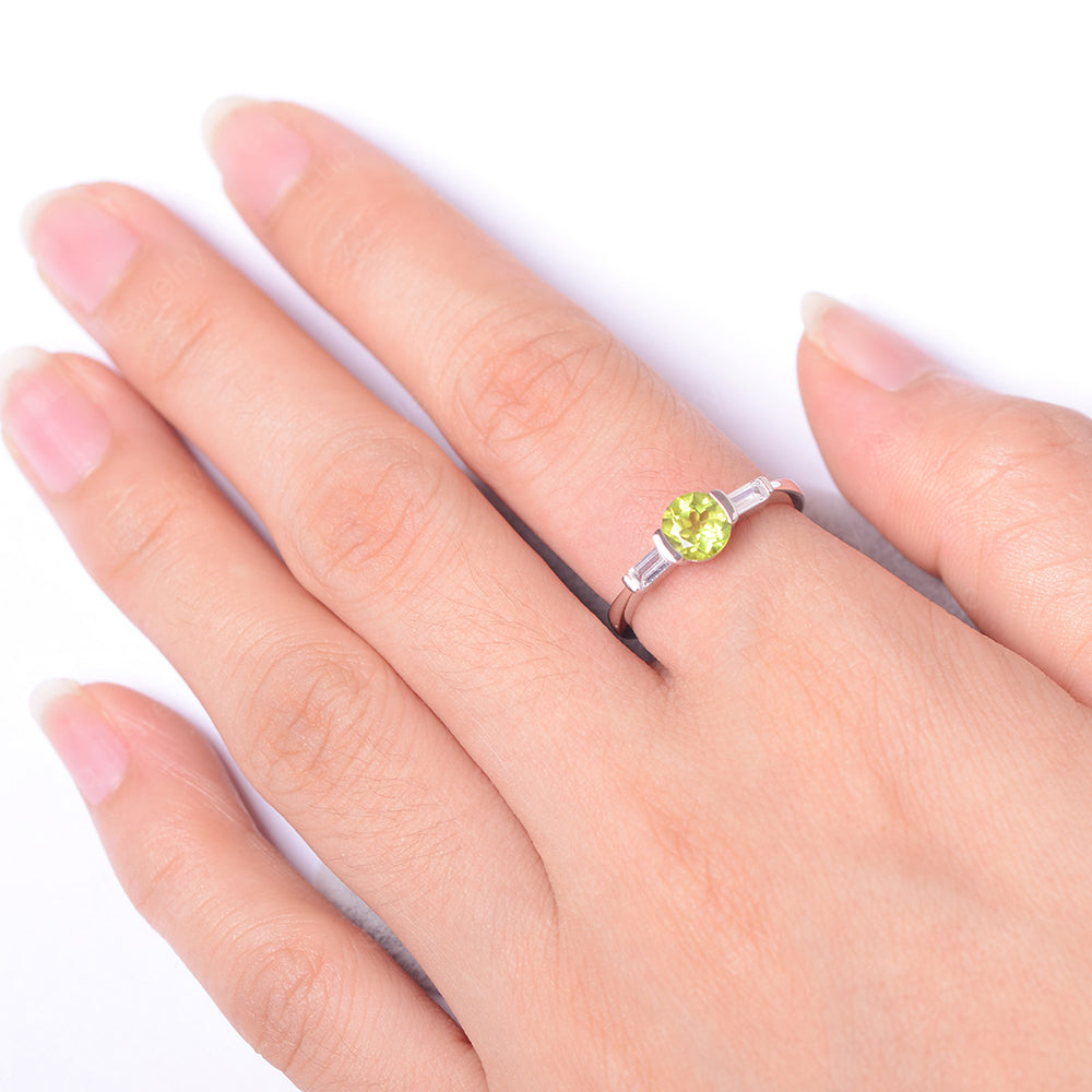 Peridot Ring Round Cut With Baguette Side - LUO Jewelry