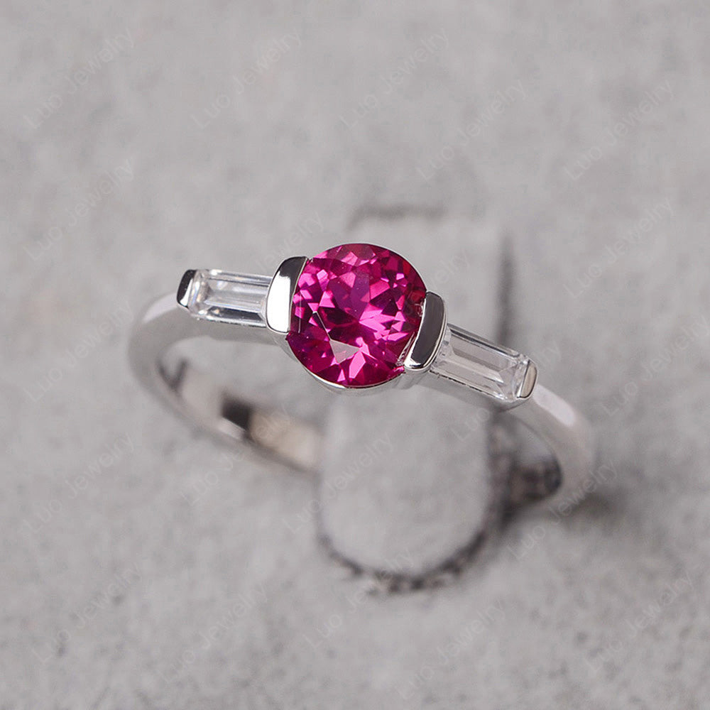 Ruby Ring Round Cut With Baguette Side - LUO Jewelry